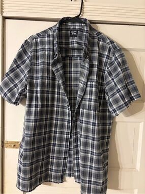 Original Deluxe Short Sleeve Plaid Button-Down Shirt - Navy & Gray